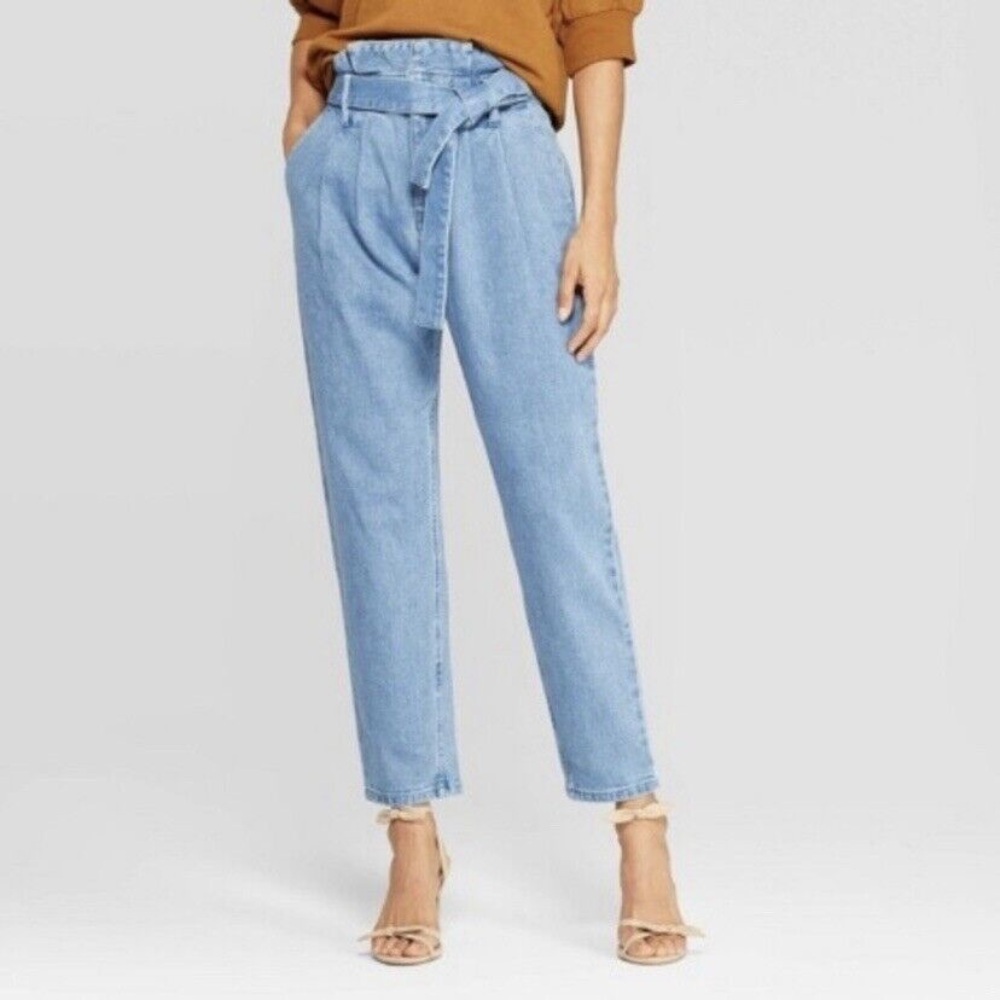 Who What Wear‎ Mid-rise Straight Leg Paperbag Indigo Denim Pants